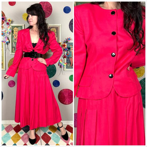 Vintage 1980s Hot Pink 2-Piece Jacket and Skirt Set - Picture 1 of 8